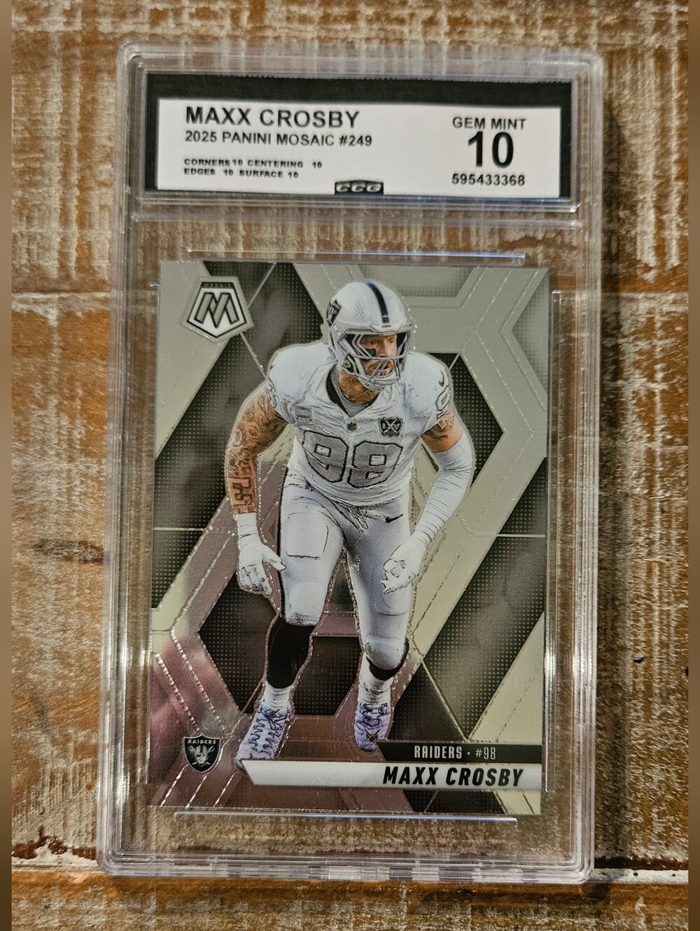 GEM MINT | Panini 2025 Mosaic Maxx Crosby #249 Las Vegas Raiders CGC Graded 10